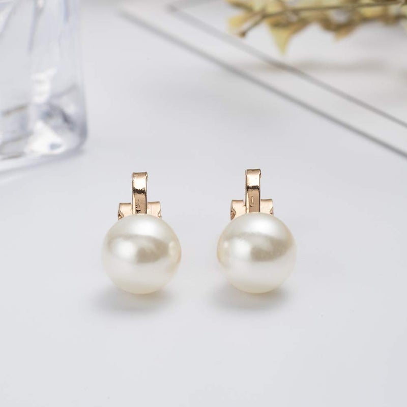 ADAIER Clip On Stud Earrings with 8mm Simulated Freshwater Shell Pearl,Non-Pierced Ears Jewelry for Women(SE-08) (Gold) - Image 2